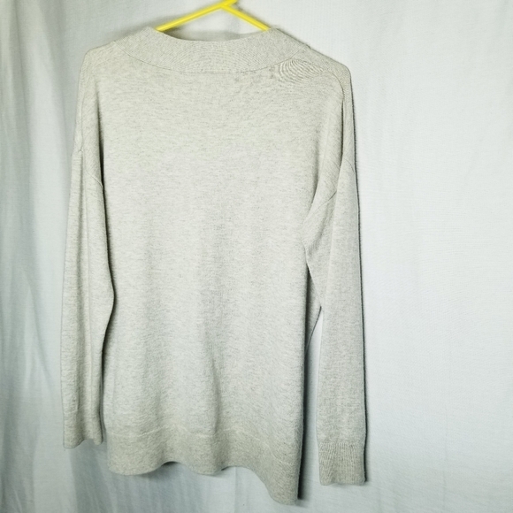 Gap V Neck Sweater Heathered Knit Tan tunic Wool Blend Oversized Size Medium - Picture 4 of 13